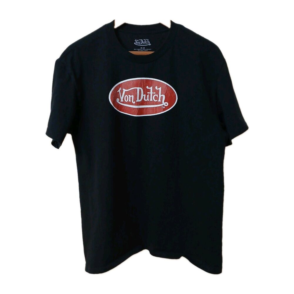 Vintage Von Dutch Graphic T-Shirt Size Medium Black w/ Red Logo EUC